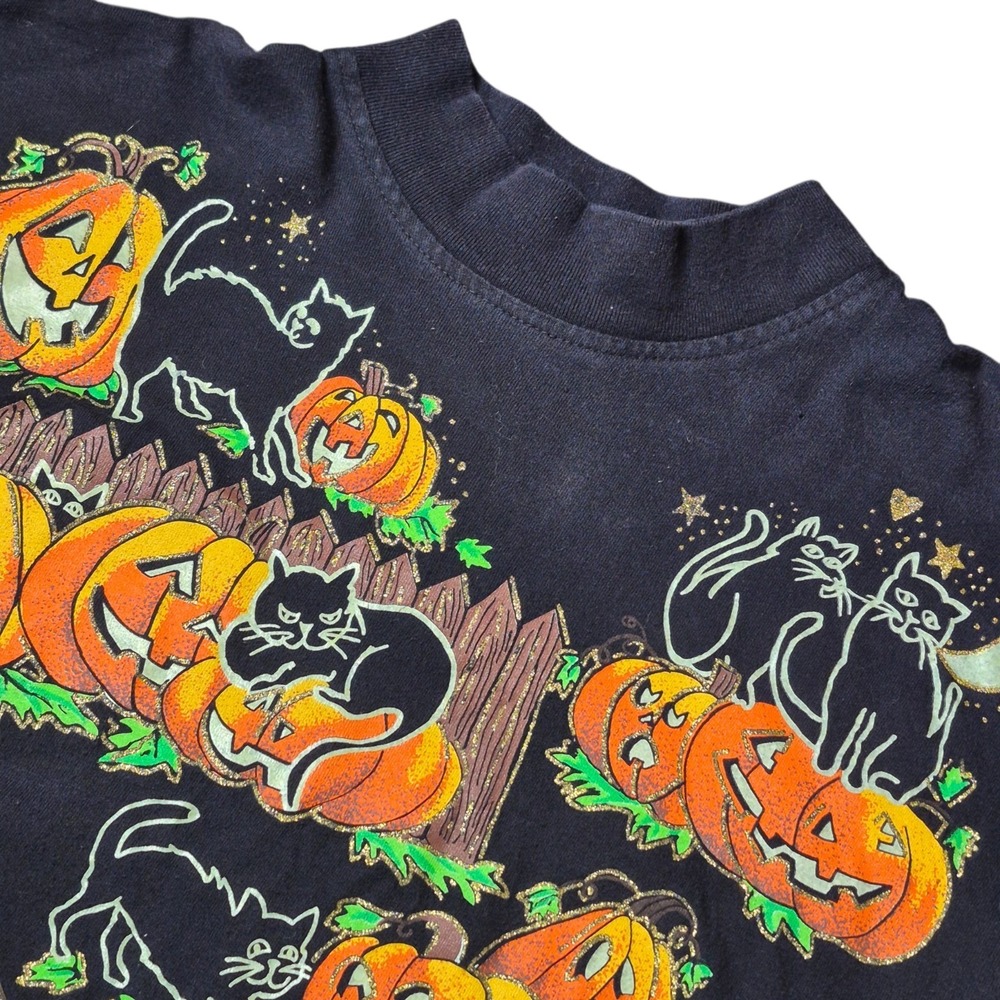 VTG K.W.B.L Women's One Size Halloween Glow in the Dark Cats Pumpkins Tee USA